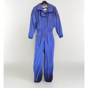 Vintage 80s 90s Slalom Ski Suit Women's Size S One Piece Snowsuit Blue Retro